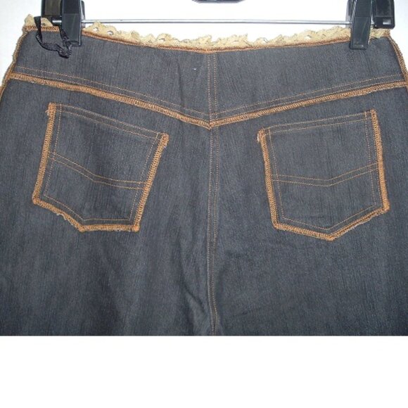 Rare Wide Leg Lace trim stretch jeans, Boho Western Prairie EUC, Y2K Size 28 -29 - Picture 5 of 6